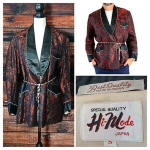 Hi Mode Japan Smoking Jacket Mens S Rare Vintage 1950s Red Black Jacquard Belted